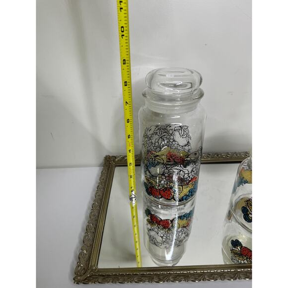 Set of Two Rare Vintage Anchor Hocking Glass Jars with Fruit Motif - Picture 7 of 10